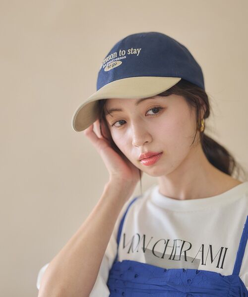 earth music&ecology（アースミュージックアンドエコロジー）の「ロゴ刺繍配色ツイルキャップ（キャップ・レディース・ネイビー/アイボリー/オフホワイト・FREE）」の19枚目の写真