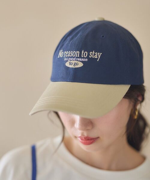 earth music&ecology（アースミュージックアンドエコロジー）の「ロゴ刺繍配色ツイルキャップ（キャップ・レディース・ネイビー/アイボリー/オフホワイト・FREE）」の21枚目の写真