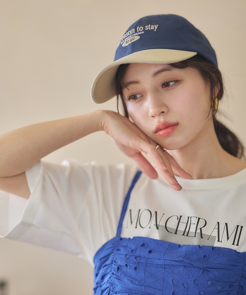 earth music&ecology（アースミュージックアンドエコロジー）の「ロゴ刺繍配色ツイルキャップ（キャップ・レディース・ネイビー/アイボリー/オフホワイト・FREE）」の4枚目の写真