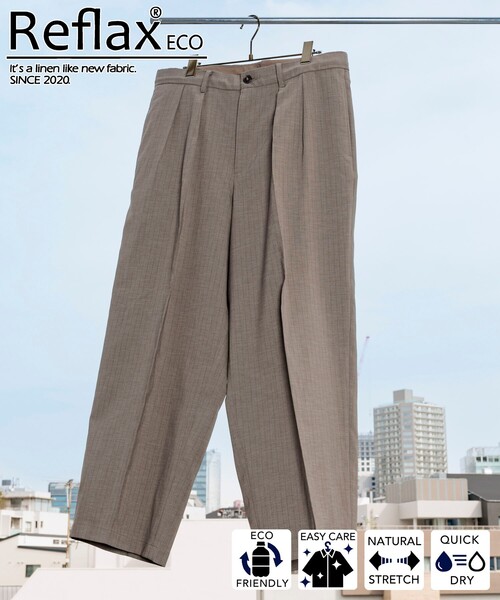 FREAK'S STORE(フリークスストア)の「FREAK’S STORE/フリークスストア Reflax 機能性素材 ワイドシルエット イージー ストライプ スラックスパンツ/吸水速乾/イージーケア/UVカット/接触冷感/エコ素材/ストレッチ(スラックス・メンズ・オフホワイト/オリーブ・SMALL/MEDIUM/LARGE)」の13枚目の写真