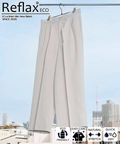FREAK'S STORE(フリークスストア)の「FREAK’S STORE/フリークスストア Reflax 機能性素材 ワイドシルエット イージー ストライプ スラックスパンツ/吸水速乾/イージーケア/UVカット/接触冷感/エコ素材/ストレッチ(スラックス・メンズ・オフホワイト/オリーブ・SMALL/MEDIUM/LARGE)」の15枚目の写真