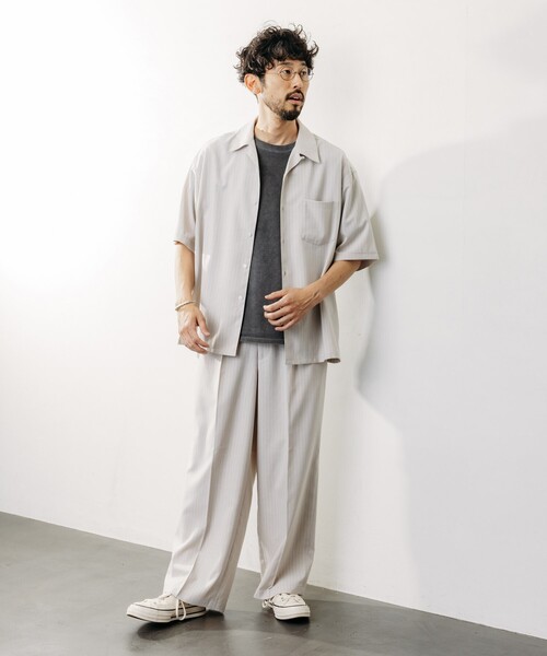 FREAK'S STORE(フリークスストア)の「FREAK’S STORE/フリークスストア Reflax 機能性素材 ワイドシルエット イージー ストライプ スラックスパンツ/吸水速乾/イージーケア/UVカット/接触冷感/エコ素材/ストレッチ(スラックス・メンズ・オフホワイト/オリーブ・SMALL/MEDIUM/LARGE)」の17枚目の写真