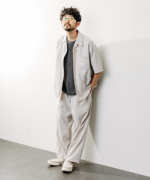 FREAK'S STORE(フリークスストア)の「FREAK’S STORE/フリークスストア Reflax 機能性素材 ワイドシルエット イージー ストライプ スラックスパンツ/吸水速乾/イージーケア/UVカット/接触冷感/エコ素材/ストレッチ(スラックス・メンズ・オフホワイト/オリーブ・SMALL/MEDIUM/LARGE)」の19枚目の写真