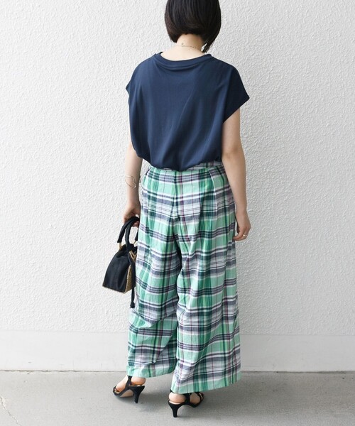 SHIPS any(シップス エニィ)の「SHIPS any:〈洗濯機可能〉マドラス チェック タック フレア パンツ(その他パンツ・レディース・オレンジ/グリーン・ONE SIZE)」の8枚目の写真