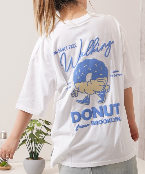 1111clothing(ワンフォークロージング)の「ドーナツモチーフ ビッグTシャツ / Donut motif Big T-shirt(Tシャツ/カットソー・メンズ・ブルー系/ブラック/ホワイト・L/M)」の3枚目の写真