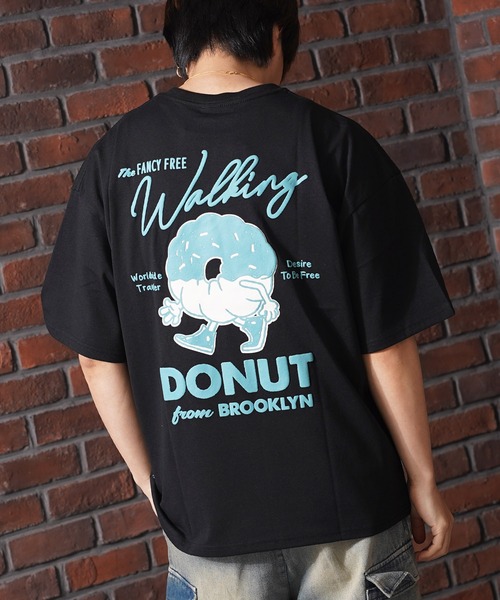 1111clothing(ワンフォークロージング)の「ドーナツモチーフ ビッグTシャツ / Donut motif Big T-shirt(Tシャツ/カットソー・メンズ・ブルー系/ブラック/ホワイト・L/M)」の1枚目の写真