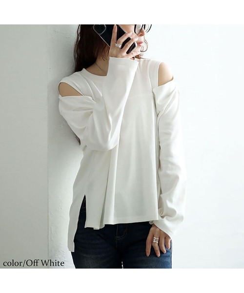 GOLDJAPAN（ゴールドジャパン）の「オープンショルダーコットンカットソー【大きいサイズ対応】（Tシャツ/カットソー・レディース・オフホワイト/ブラック・LL～3L/4L～5L）」の12枚目の写真