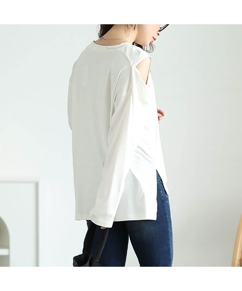 GOLDJAPAN（ゴールドジャパン）の「オープンショルダーコットンカットソー【大きいサイズ対応】（Tシャツ/カットソー・レディース・オフホワイト/ブラック・LL～3L/4L～5L）」の15枚目の写真