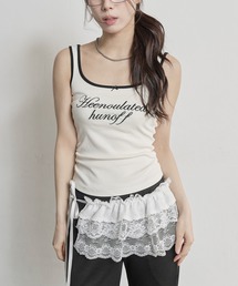 UNE MANSION | ラブリーリボンサイドシャーリングレタリング刺繍バイカラータンクトップ(キャミソール)
