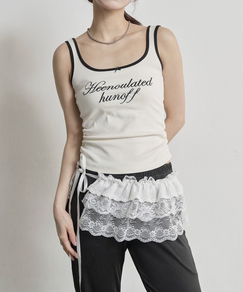 UNE MANSION(ユヌマンション)の「ラブリーリボンサイドシャーリングレタリング刺繍バイカラータンクトップ(キャミソール・レディース・グレー/ホワイト/ネイビー/ワイン・FREE)」の17枚目の写真