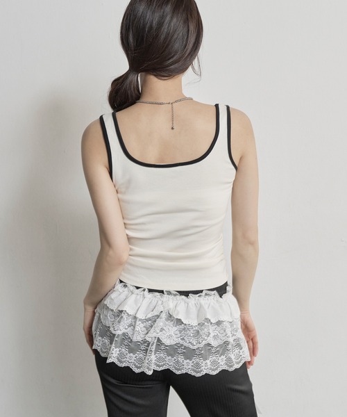 UNE MANSION(ユヌマンション)の「ラブリーリボンサイドシャーリングレタリング刺繍バイカラータンクトップ(キャミソール・レディース・グレー/ホワイト/ネイビー/ワイン・FREE)」の19枚目の写真