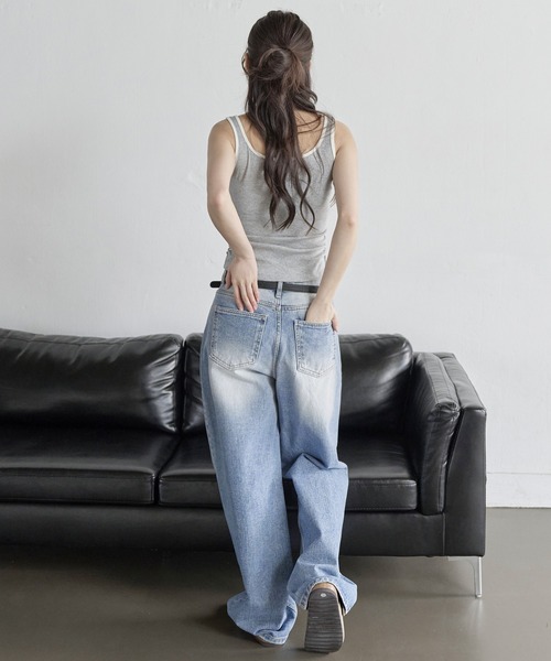 UNE MANSION(ユヌマンション)の「ラブリーリボンサイドシャーリングレタリング刺繍バイカラータンクトップ(キャミソール・レディース・グレー/ホワイト/ネイビー/ワイン・FREE)」の20枚目の写真