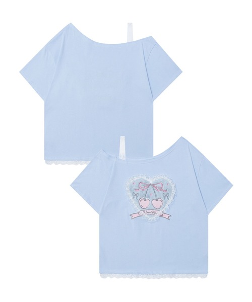 HOOK(フック)の「レースリボンハートTシャツ (SS)(Tシャツ/カットソー・レディース・ライトベージュ/ブルー・SMALL/MEDIUM)」の2枚目の写真