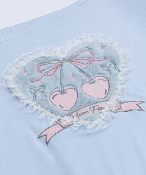 HOOK(フック)の「レースリボンハートTシャツ (SS)(Tシャツ/カットソー・レディース・ライトベージュ/ブルー・SMALL/MEDIUM)」の3枚目の写真