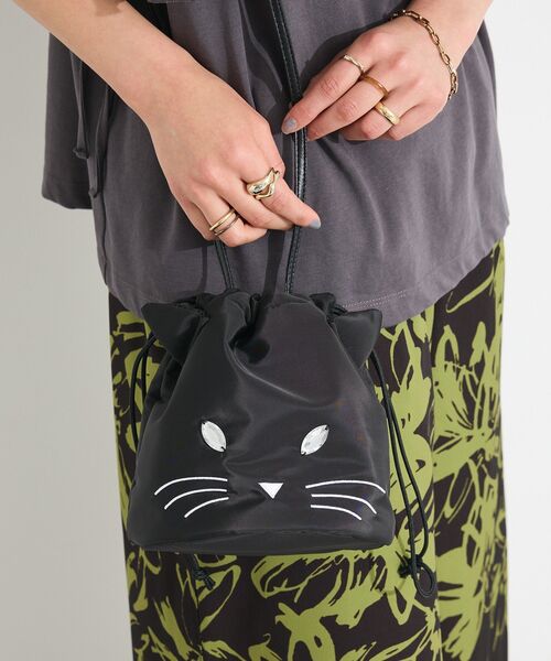 CRAFT STANDARD BOUTIQUE(クラフトスタンダードブティック)の「パフネコ巾着ショルダー(ショルダーバッグ・レディース・アイボリー/ブラック/グレー・FREE)」の11枚目の写真