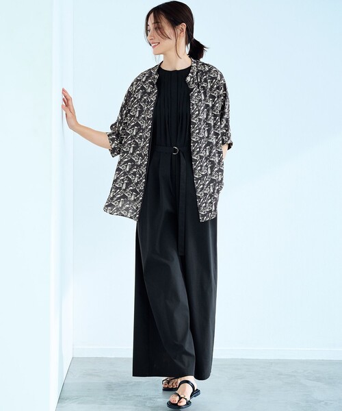 23区 L（ニジュウサンクオオキイサイズ）の「【撥水性/接触冷感/洗える】ストレッチタイプライター オールインワン（サロペット/オーバーオール・レディース・ブラック系/ベージュ系/ダークグリーン系・46/44）」の20枚目の写真
