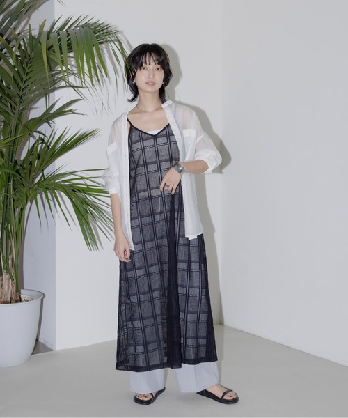 レースインナー付きモノクロフォトptカットソーワンピース Eimee