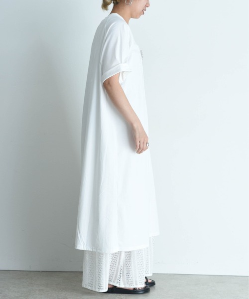 レースインナー付きモノクロフォトptカットソーワンピース Eimee