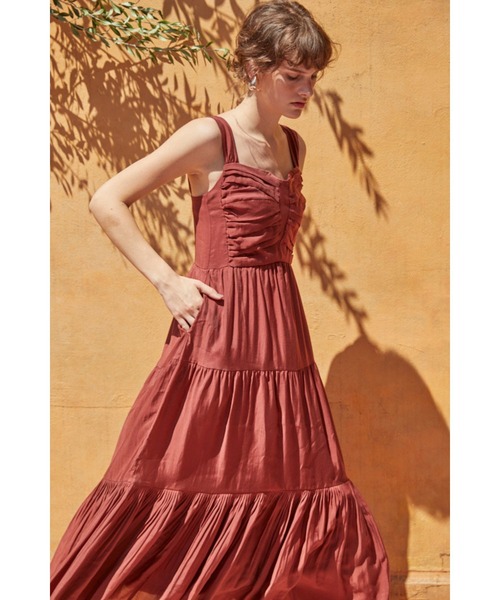Estella.K（エステラケー）の「Kahina Long Dress ギャザリングエアリードレス（ワンピース・レディース・ブラック/バーガンディー/ライトベージュ・FREE）」の15枚目の写真