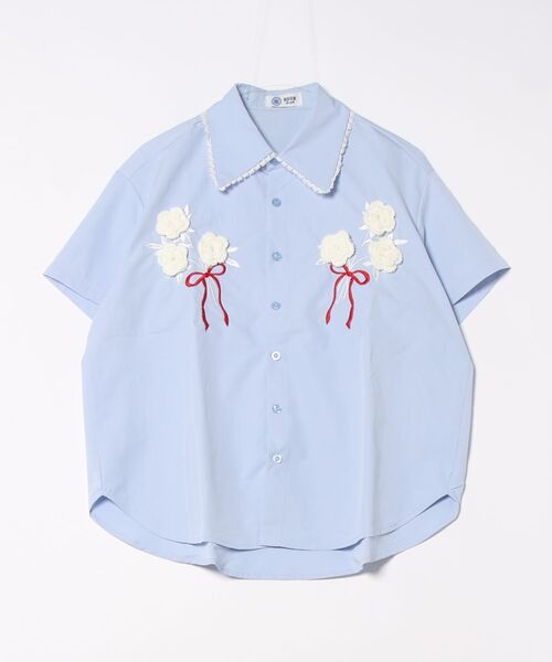 ブラウス シャツ 「HOOK」for girls フラワー刺繍レース襟シャツ レディース HOOK】for girls フラワー刺繍レース襟シャツ（シャツ/ブラウス