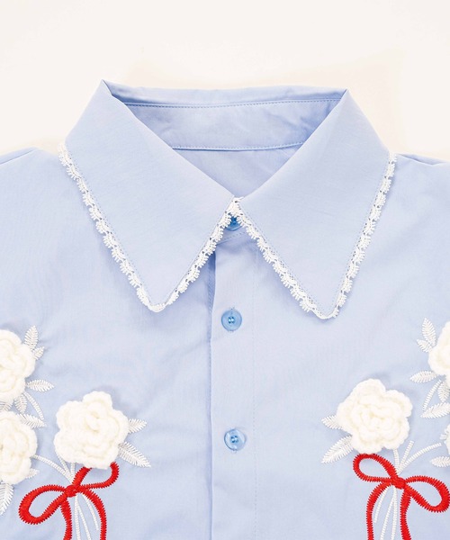 ブラウス シャツ 「HOOK」for girls フラワー刺繍レース襟シャツ レディース HOOK】for girls フラワー刺繍レース襟シャツ（シャツ/ブラウス