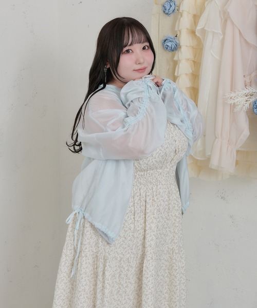 セール】【大きいサイズ】リボン付きドロストシアーブルゾン