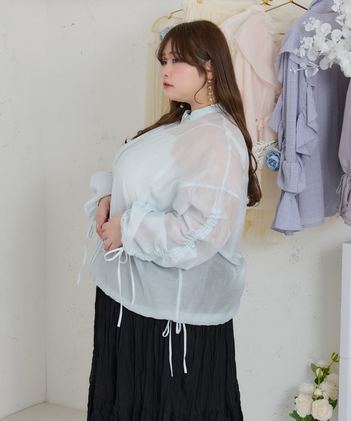 Louiosy(ルオシー)の「【大きいサイズ】リボン付きドロストシアーブルゾン(ブルゾン・レディース・ミント/ライトイエロー/アイボリー/ライトブルー・4L/X-LARGE)」の21枚目の写真