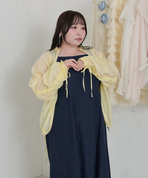 セール】【大きいサイズ】リボン付きドロストシアーブルゾン