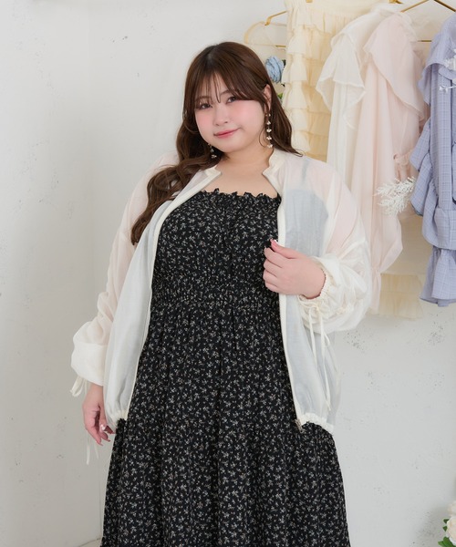 Louiosy(ルオシー)の「【大きいサイズ】リボン付きドロストシアーブルゾン(ブルゾン・レディース・ミント/ライトイエロー/アイボリー/ライトブルー・4L/X-LARGE)」の14枚目の写真
