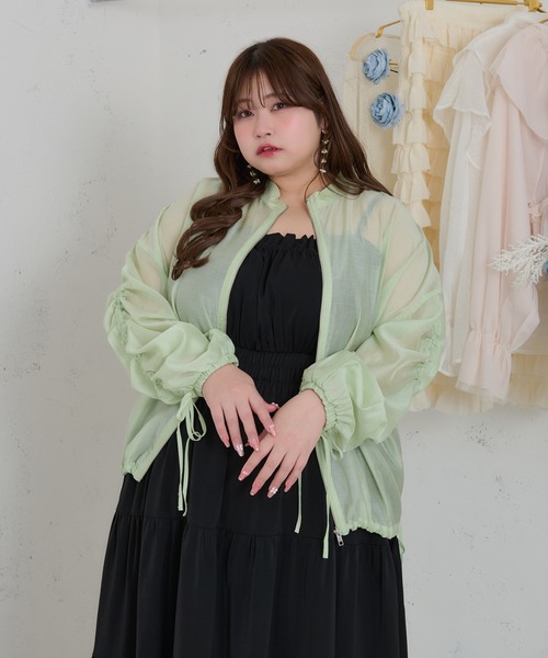 セール】【大きいサイズ】リボン付きドロストシアーブルゾン