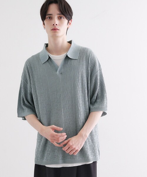 tk.TAKEO KIKUCHI（ティーケータケオキクチ）の「スキッパーニットポロシャツ（ポロシャツ・メンズ・ブラック/オフホワイト/レンガ/サックスブルー・02/03）」の3枚目の写真