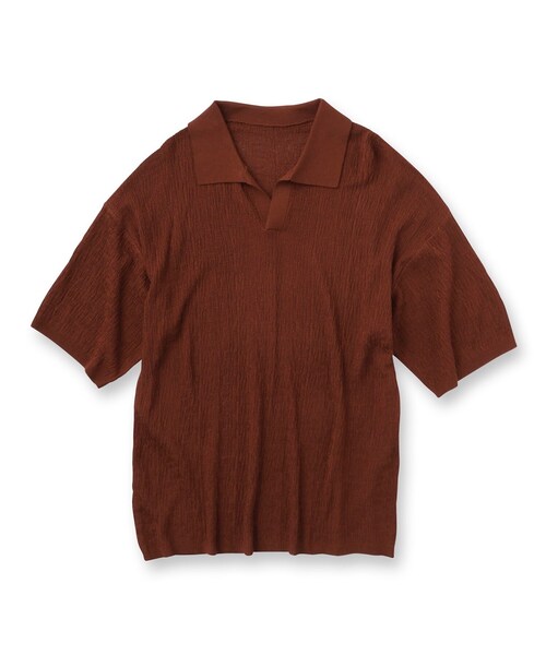 tk.TAKEO KIKUCHI（ティーケータケオキクチ）の「スキッパーニットポロシャツ（ポロシャツ・メンズ・ブラック/オフホワイト/レンガ/サックスブルー・02/03）」の5枚目の写真