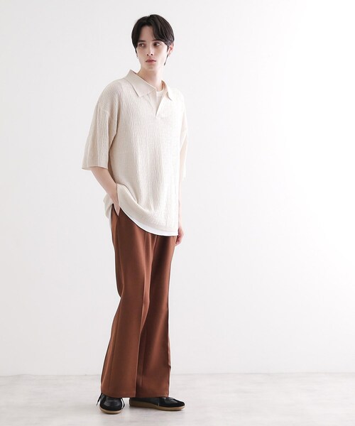 tk.TAKEO KIKUCHI（ティーケータケオキクチ）の「スキッパーニットポロシャツ（ポロシャツ・メンズ・ブラック/オフホワイト/レンガ/サックスブルー・02/03）」の7枚目の写真