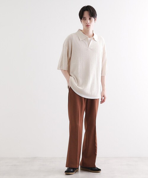 tk.TAKEO KIKUCHI（ティーケータケオキクチ）の「スキッパーニットポロシャツ（ポロシャツ・メンズ・ブラック/オフホワイト/レンガ/サックスブルー・02/03）」の8枚目の写真