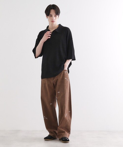 tk.TAKEO KIKUCHI（ティーケータケオキクチ）の「スキッパーニットポロシャツ（ポロシャツ・メンズ・ブラック/オフホワイト/レンガ/サックスブルー・02/03）」の11枚目の写真