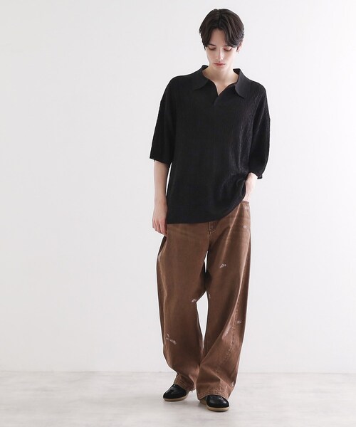 tk.TAKEO KIKUCHI（ティーケータケオキクチ）の「スキッパーニットポロシャツ（ポロシャツ・メンズ・ブラック/オフホワイト/レンガ/サックスブルー・02/03）」の12枚目の写真