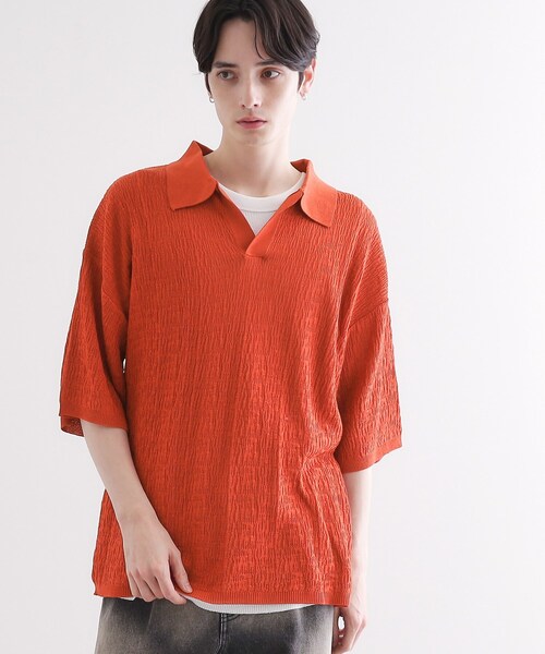 tk.TAKEO KIKUCHI（ティーケータケオキクチ）の「スキッパーニットポロシャツ（ポロシャツ・メンズ・ブラック/オフホワイト/レンガ/サックスブルー・02/03）」の14枚目の写真