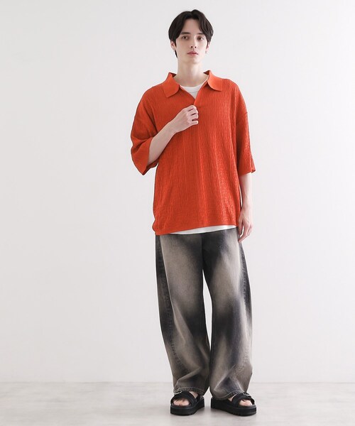 tk.TAKEO KIKUCHI（ティーケータケオキクチ）の「スキッパーニットポロシャツ（ポロシャツ・メンズ・ブラック/オフホワイト/レンガ/サックスブルー・02/03）」の15枚目の写真