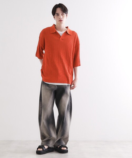 tk.TAKEO KIKUCHI（ティーケータケオキクチ）の「スキッパーニットポロシャツ（ポロシャツ・メンズ・ブラック/オフホワイト/レンガ/サックスブルー・02/03）」の16枚目の写真