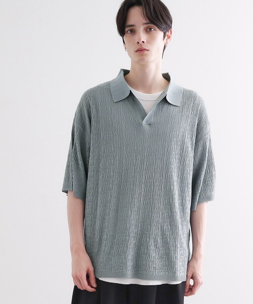 tk.TAKEO KIKUCHI スキッパーニットポロシャツ ¥9,900 スキッパーニットポロシャツ（ポロシャツ） | tk.TAKEO KIKUCHI