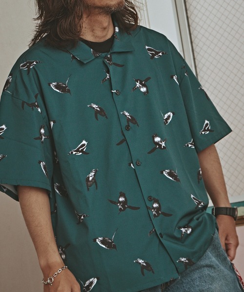 ALL RUNS(オールランズ)の「アニマルパターン S/S シャツ(シャツ/ブラウス・メンズ・ブラック系2/ダークグリーン/ブラック系1/グリーン/イエロー・FREE)」の4枚目の写真