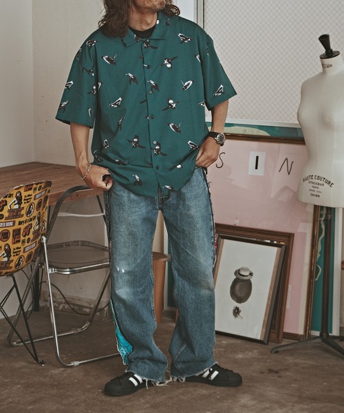 ALL RUNS(オールランズ)の「アニマルパターン S/S シャツ(シャツ/ブラウス・メンズ・ブラック系2/ダークグリーン/ブラック系1/グリーン/イエロー・FREE)」の15枚目の写真