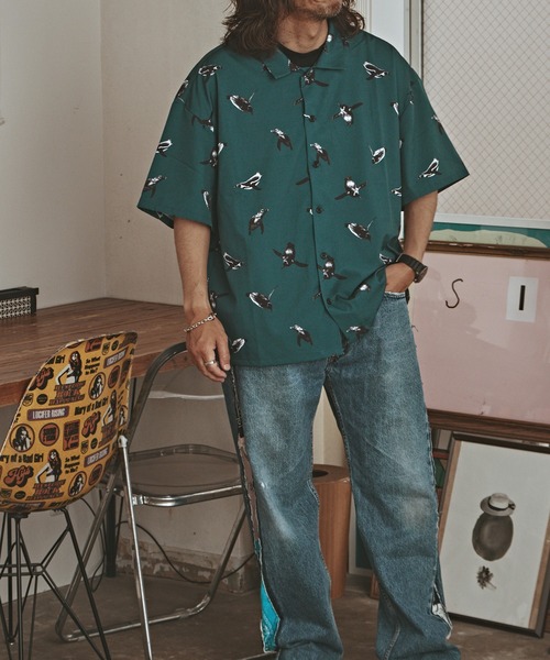 ALL RUNS(オールランズ)の「アニマルパターン S/S シャツ(シャツ/ブラウス・メンズ・ブラック系2/ダークグリーン/ブラック系1/グリーン/イエロー・FREE)」の16枚目の写真