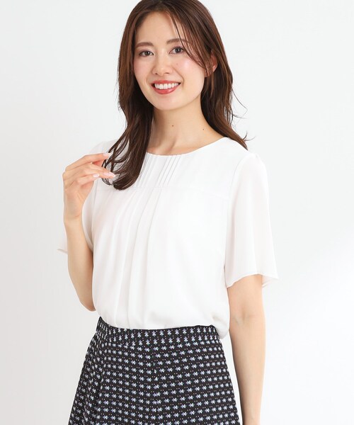 【UVカット／接触冷感／マシンウォッシュ可】横切替ピンタックデザインブラウス UVカット／接触冷感／マシンウォッシュ可】横切替ピンタック
