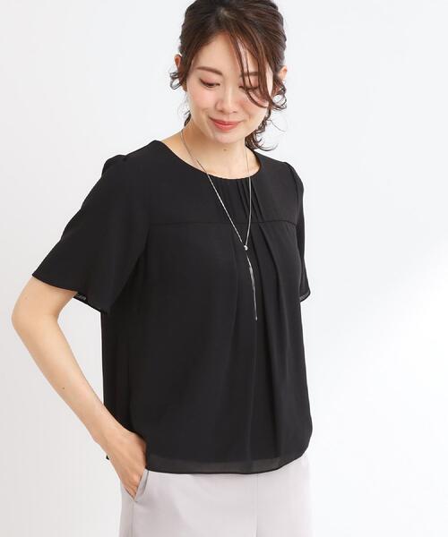 【UVカット／接触冷感／マシンウォッシュ可】横切替ピンタックデザインブラウス セール】【UVカット／接触冷感／マシンウォッシュ可】横切替