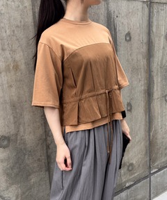 ビスチェ風切り替え半袖Tシャツ-手洗い可-