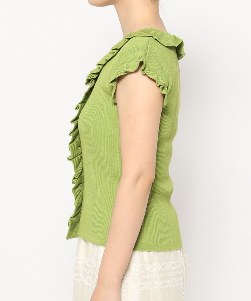 mysty woman（ミスティウーマン）の「フリルリブニットフレンチスリーブ　497228（ニット/セーター・レディース・オフホワイト/ブラック/グリーン・FREE）」の10枚目の写真