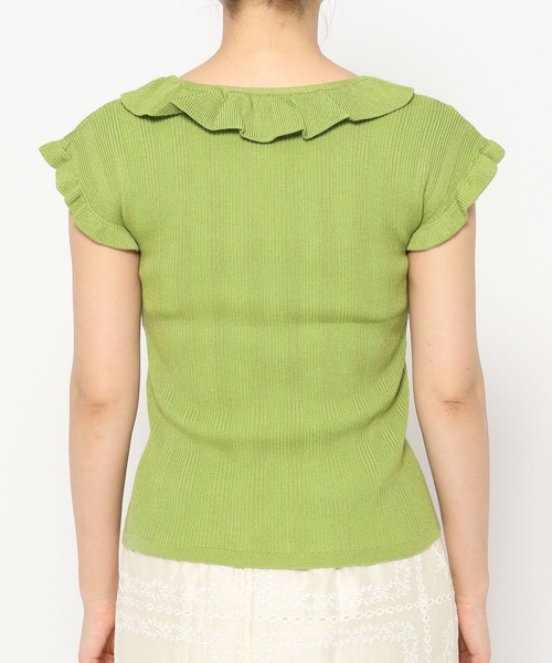 mysty woman（ミスティウーマン）の「フリルリブニットフレンチスリーブ　497228（ニット/セーター・レディース・オフホワイト/ブラック/グリーン・FREE）」の11枚目の写真