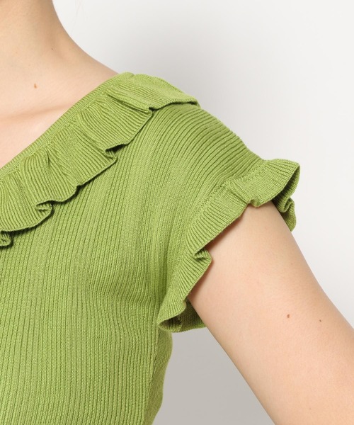 mysty woman（ミスティウーマン）の「フリルリブニットフレンチスリーブ　497228（ニット/セーター・レディース・オフホワイト/ブラック/グリーン・FREE）」の13枚目の写真