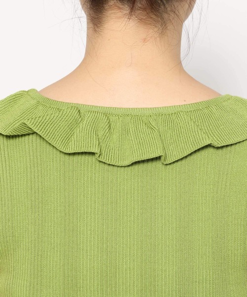 mysty woman（ミスティウーマン）の「フリルリブニットフレンチスリーブ　497228（ニット/セーター・レディース・オフホワイト/ブラック/グリーン・FREE）」の15枚目の写真